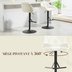 Lot de 2 tabourets de bar, tissu effet lin et base en acier 52,5 x 53 x 86,5-108 cm crème