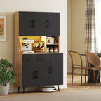 Buffet cuisine haut avec lumière LED, 6 portes 2 tiroirs 100x40x176cm noir
