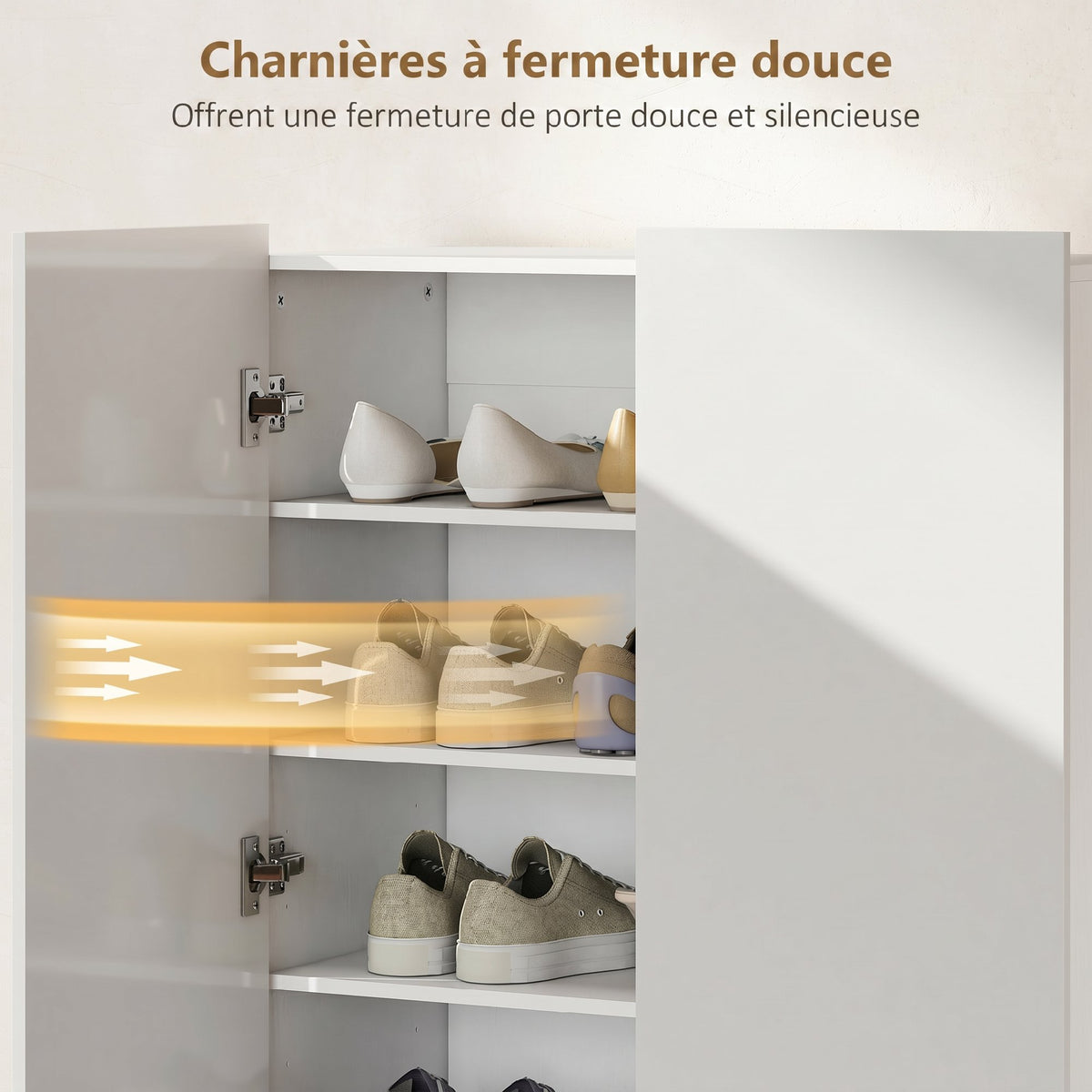 Meuble à chaussures 20 paires à haute brillance, 5 niveaux, étagères réglables 72x34,5x103cm blanc