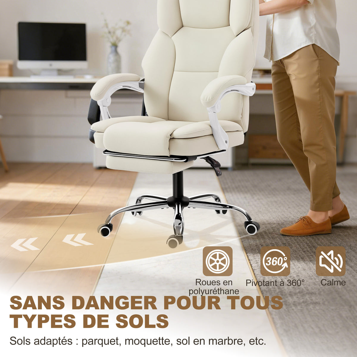 Chaise bureau ergonomique, 64x73x112-120cm, beige