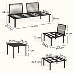 Salon de jardin modulable 6 personnes, table basse avec plateau en verre trempé, gris clair