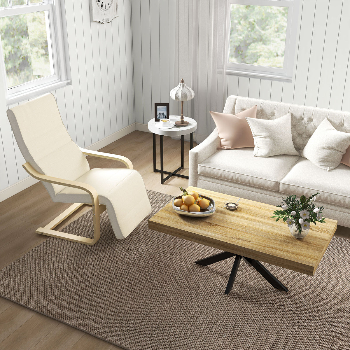 Table Basse rectangulaire en métal Noir et Plateau aspect Bois - dim. 110 x 60 x 45cm