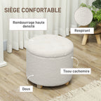Pouf coffre rangement, repose-pieds, charge 120 Kg, Ø 45 x 41 cm, blanc