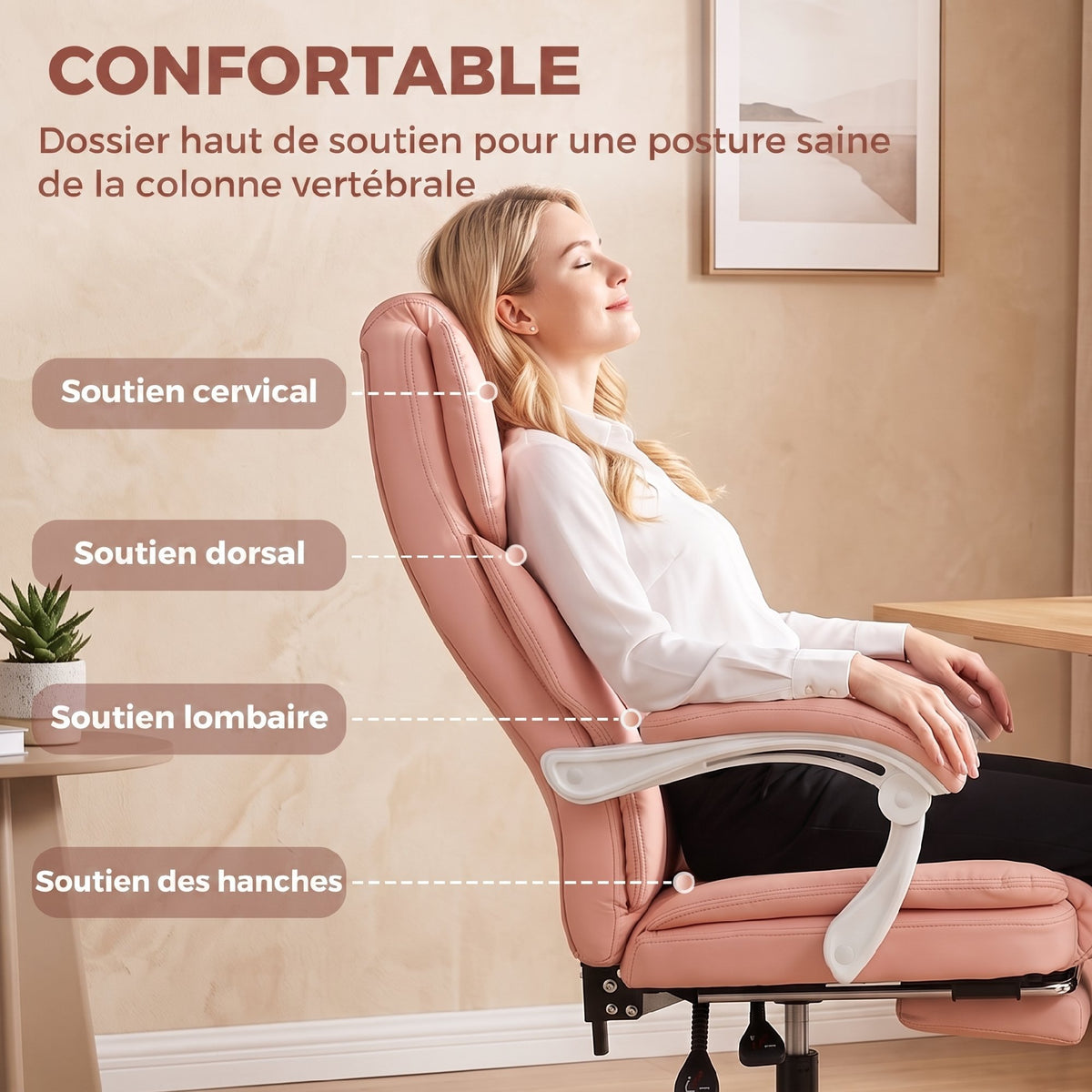 Chaise Bureau Ergonomique, Inclinable, Rose