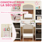 Coiffeuse pour enfants avec tabouret, miroir LED, table de maquillage 104 x 40 x 112 cm, blanc