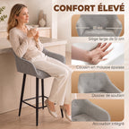 Lot de 2 Tabourets de Bar, Repose-Pieds, Gris