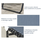 Transat Pliable, Dossier inclinable Multi-Positions, Acier thermoplastique + Lacets élastiques Noir