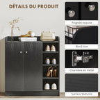 Meuble de rangement à chaussures 12 paires - 4 compartiments ouverts - noir