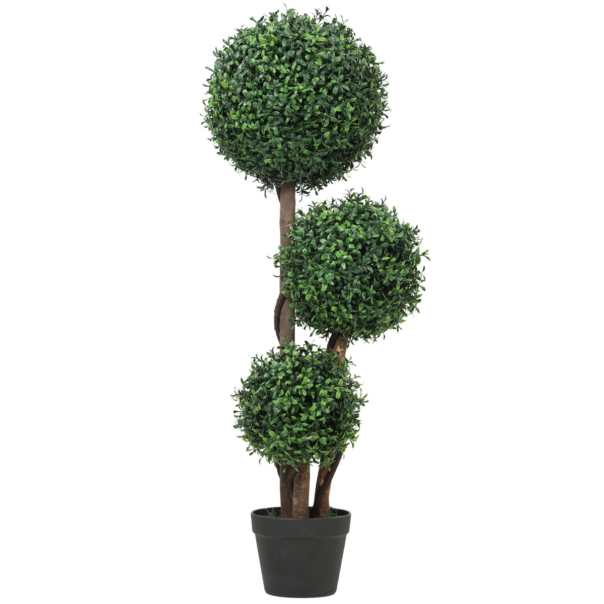 Plante Artificielle 100 cm, 3 Boules de Buis, Pot, Vert