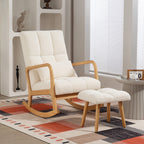 Fauteuil à bascule avec repose-pieds, en tissu, pieds en bois, 64,5 x 82 x 89 cm, blanc