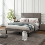 Cadre de lit double 140 x 190 cm, tête de lit réglable sommier 150 x 198 x 100/105/110/115/120 cm gris