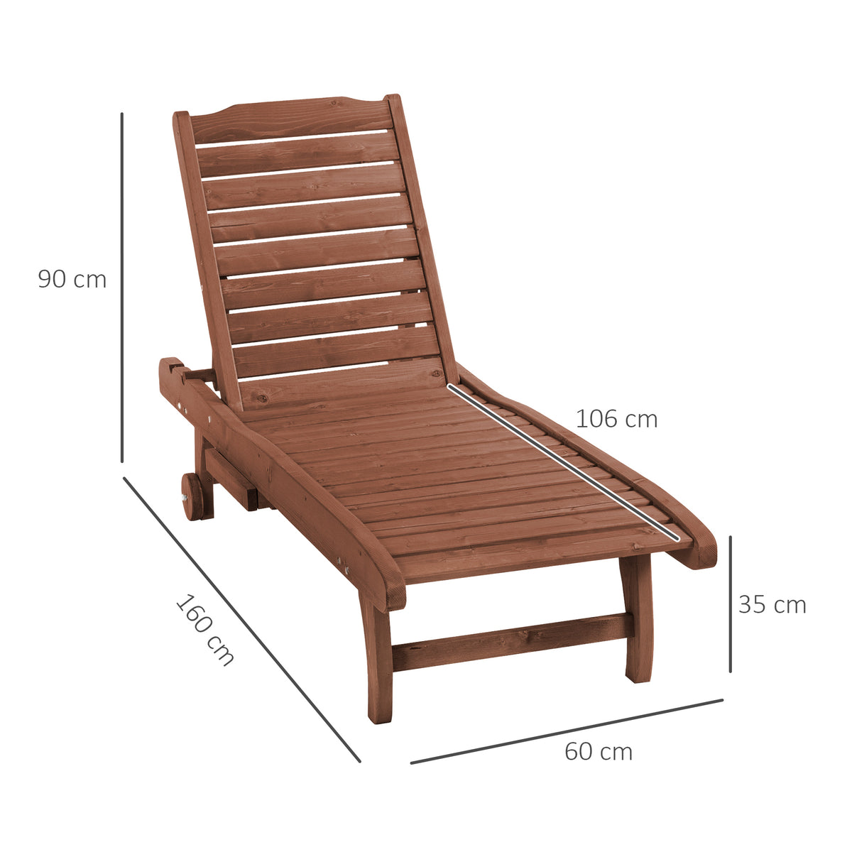 transat Style Colonial, Dossier réglable, 3 Positions roulettes Bois Sapin