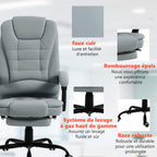 Fauteuil de bureau massant, inclinable et télécommande filaire, gris
