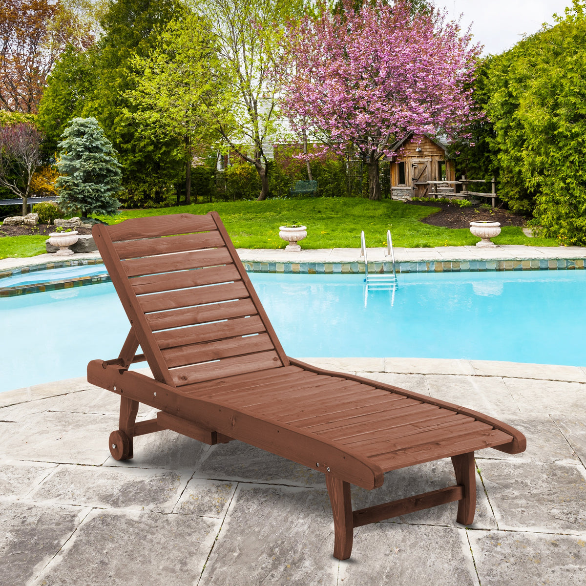 transat Style Colonial, Dossier réglable, 3 Positions roulettes Bois Sapin