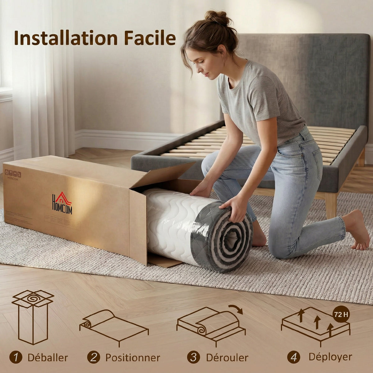Matelas 140x190cm, 2 personnes, mousse à mémoire de forme, 20cm d'épaisseur