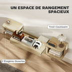 Meuble TV suspendu,50 pouces, tiroir étagères passe-câbles 120x24x22,4cm. Effet bois naturel