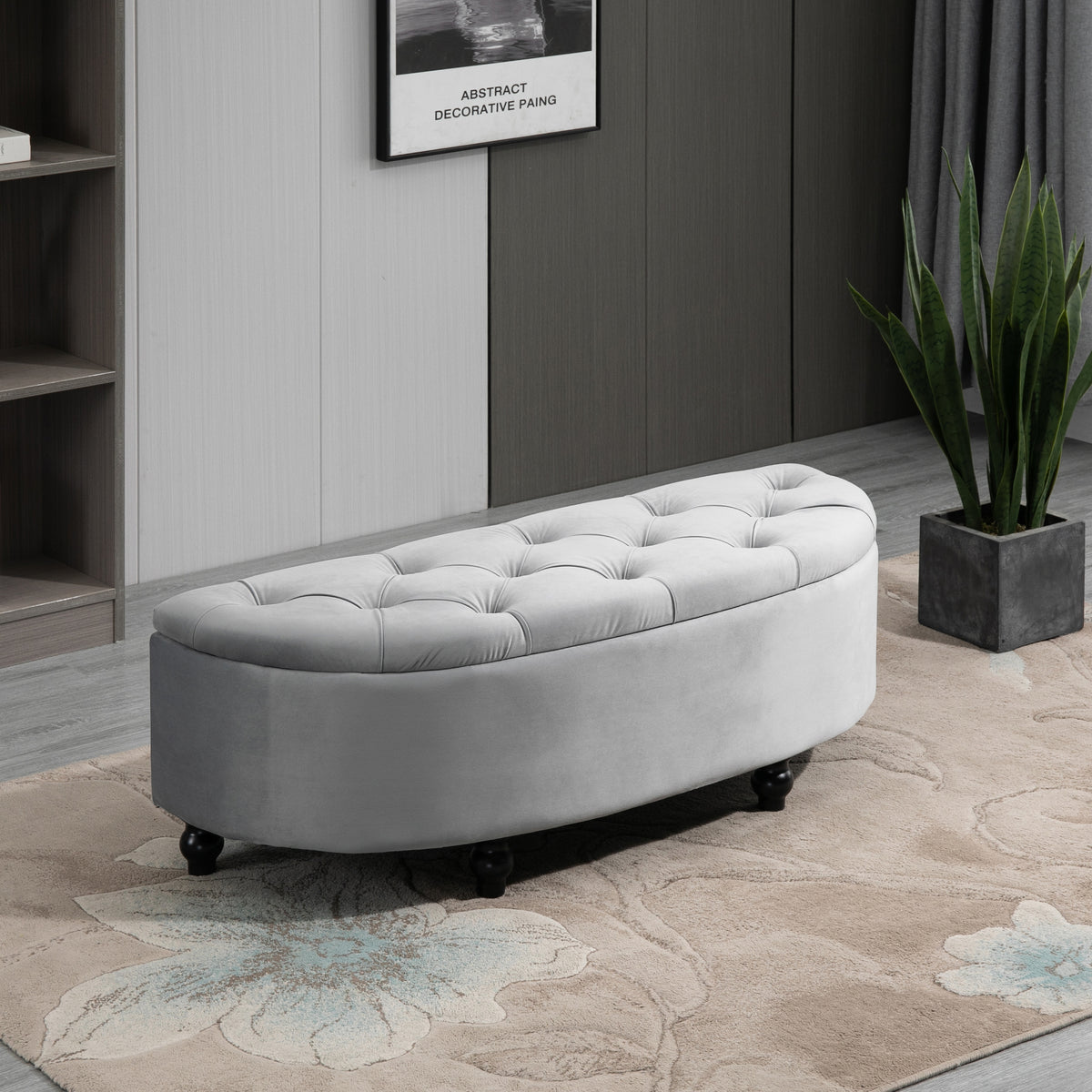 Banc de rangement, velours, pieds en bois d'hévéa, 120 x 46 x 42 cm, gris