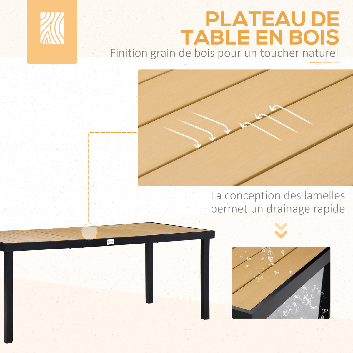 Salon de jardin 6 personnes, cadre en aluminium, table 190 cm, 6 chaises pliables et inclinables, noir