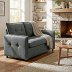 Canapé 2 places, 131 cm avec assise rembourrée, coussins à ressorts, tissu en lin, gris foncé