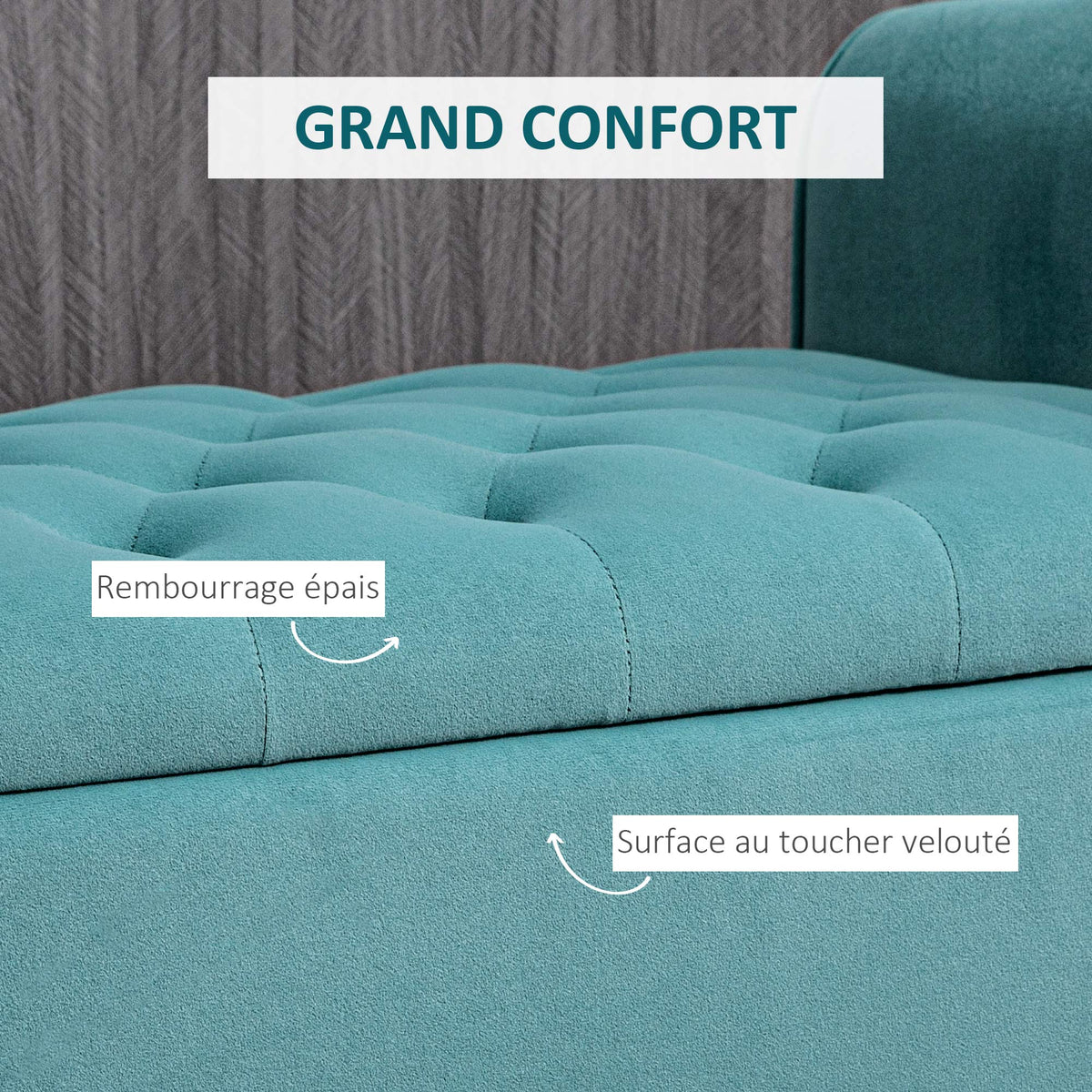 Banc de rangement bout de lit avec accoudoirs, tissu velours rembourré, 126 x 48,5 x 57 cm, vert