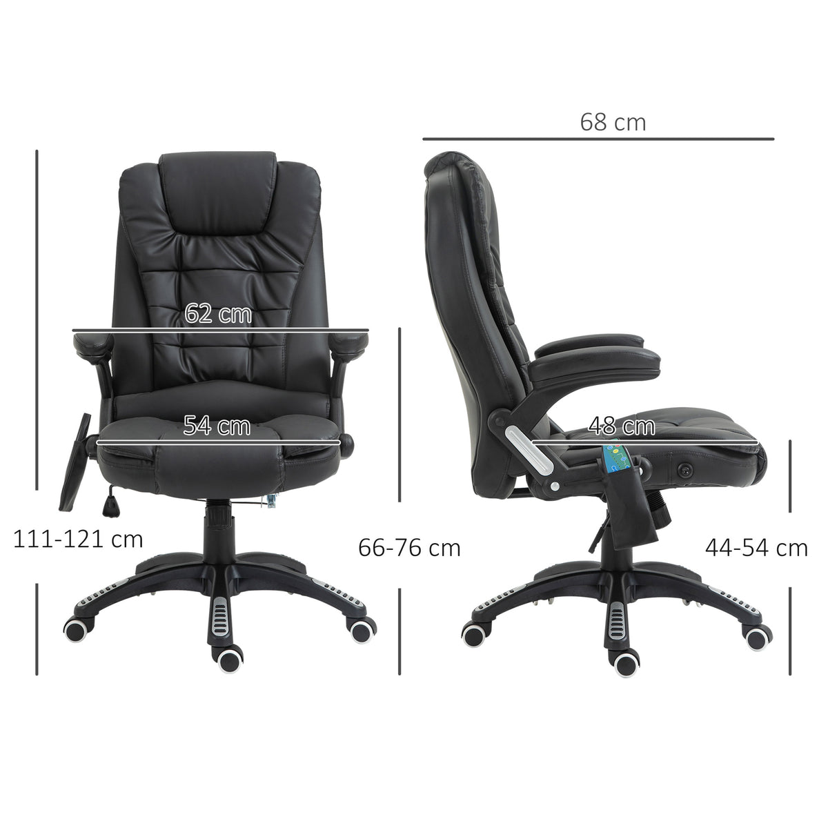 Fauteuil de bureau massant et chauffant électrique, noir