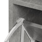 Meuble d'entrée 3 en 1 avec porte-manteau, miroir et banc à chaussures - 6 crochets et étagère réglable, effet béton gris
