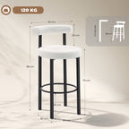 Lot de 2 tabourets de bar, dossier incurvé, repose-pieds, 50x52,5x98cm, blanc