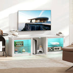 Meuble TV avec éclairage LED jusqu'à 70 pouces, 160cm avec étagères en verre réglables, blanc