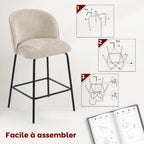 Lot de 2 tabourets de bar, repose-pied, hauteur d'assise 68 cm, beige