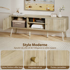 Meuble TV, 65 pouces avec 2 portes, 2 compartiments ouverts, étagère réglable, 140x35x49cm, chêne
