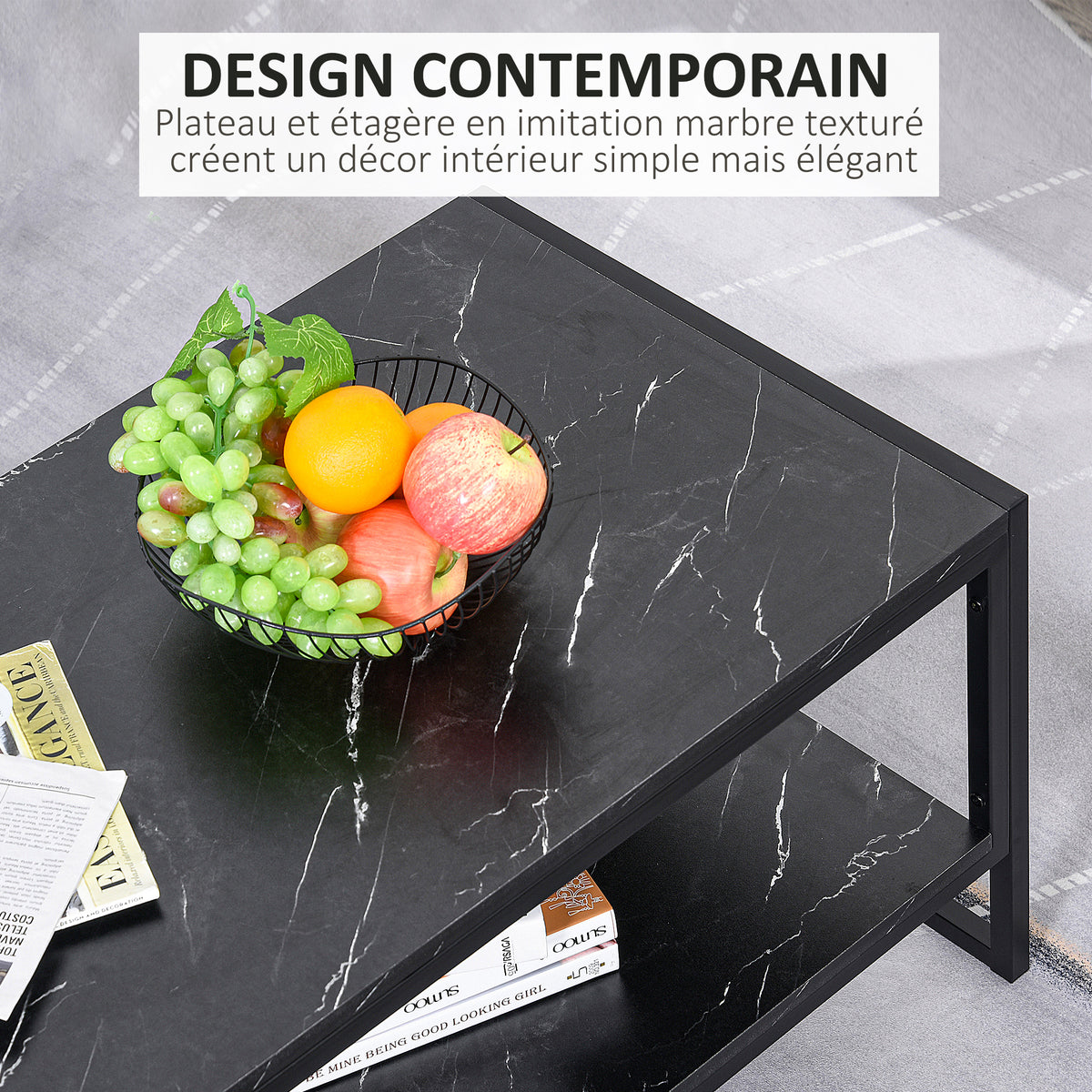 Table Basse avec 2 Étagères 106 x 50 x 47 cm Noir