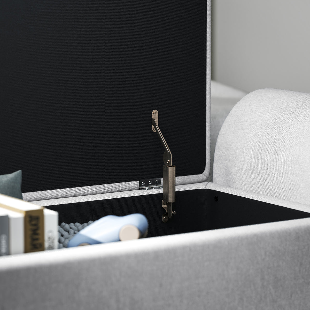Banc/ coffre de rangement 53,8L avec siège rembourré en lin et accoudoirs, 132 x 42 x 50 cm, gris