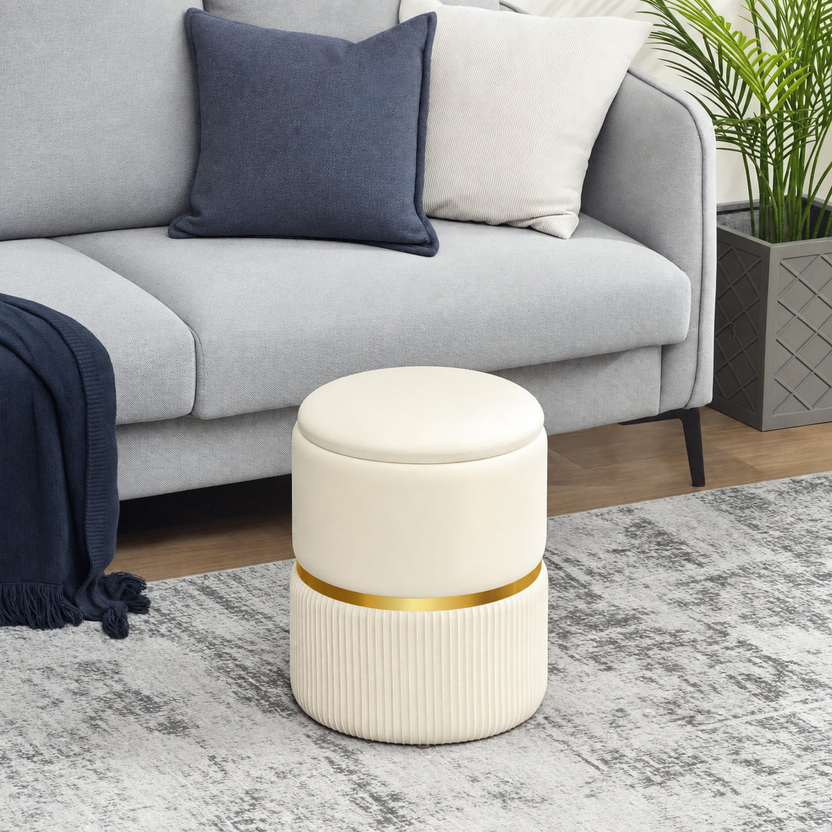 Pouf tabouret repose-pied coffre de rangement 36 x 36 x 44 cm beige
