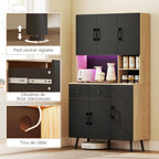 Buffet cuisine haut avec lumière LED, 6 portes 2 tiroirs 100x40x176cm noir
