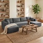 Canapé Modulaire en U 4 Places, 2 Méridiennes, 6 Coussins, 369 x 152 x 78 cm, Gris
