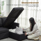 Canapé d'Angle Convertible, Canapé-Lit 3 Places 192 cm, Gris Anthracite