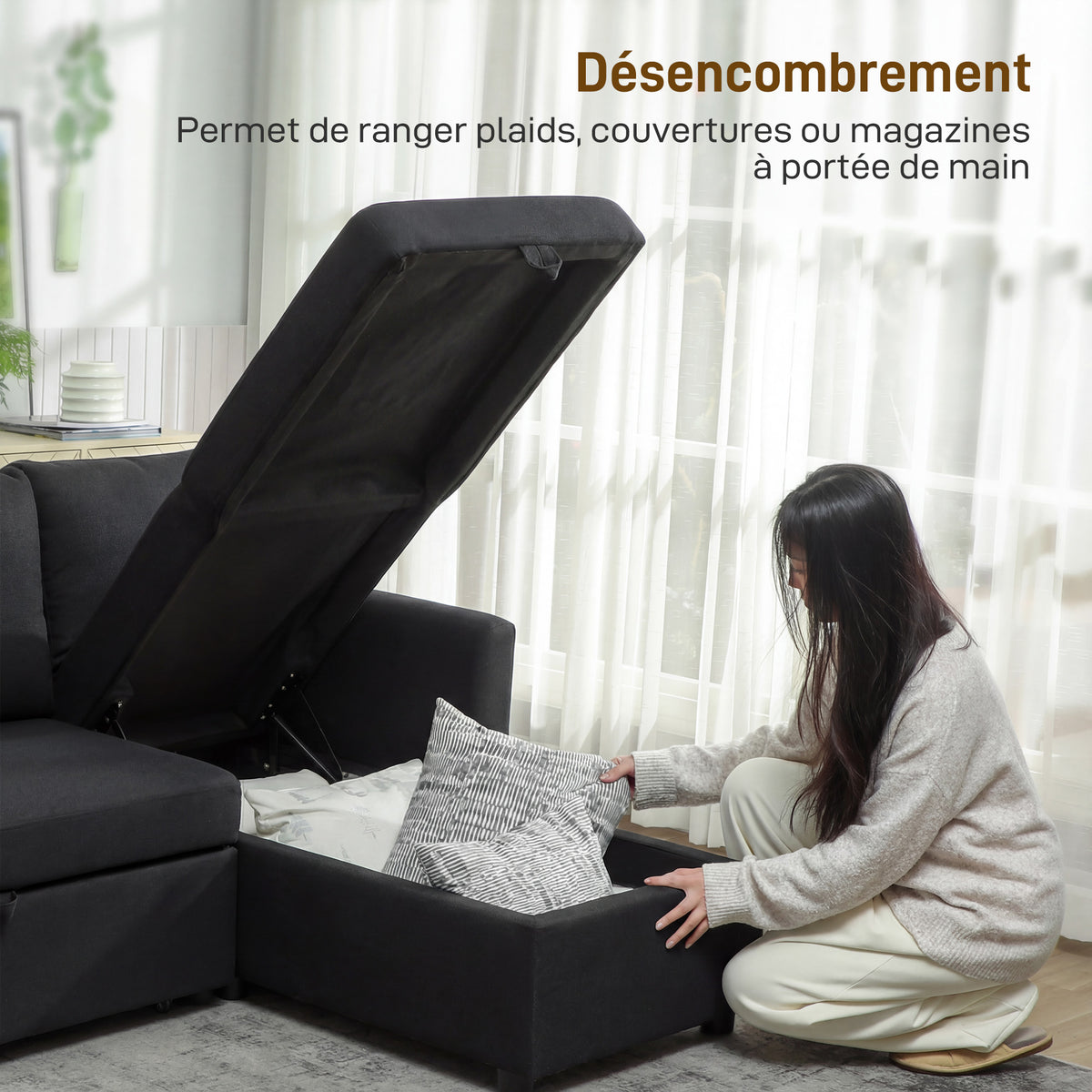Canapé d'Angle Convertible, Canapé-Lit 3 Places 192 cm, Gris Anthracite