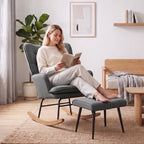 Fauteuil à bascule avec repose-pieds, coussin inclus, 64 x 89 x 90 cm, gris