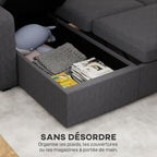 Canapé d'angle convertible en velours, canapé-lit 3 places, coussins, 205x135x76cm, gris