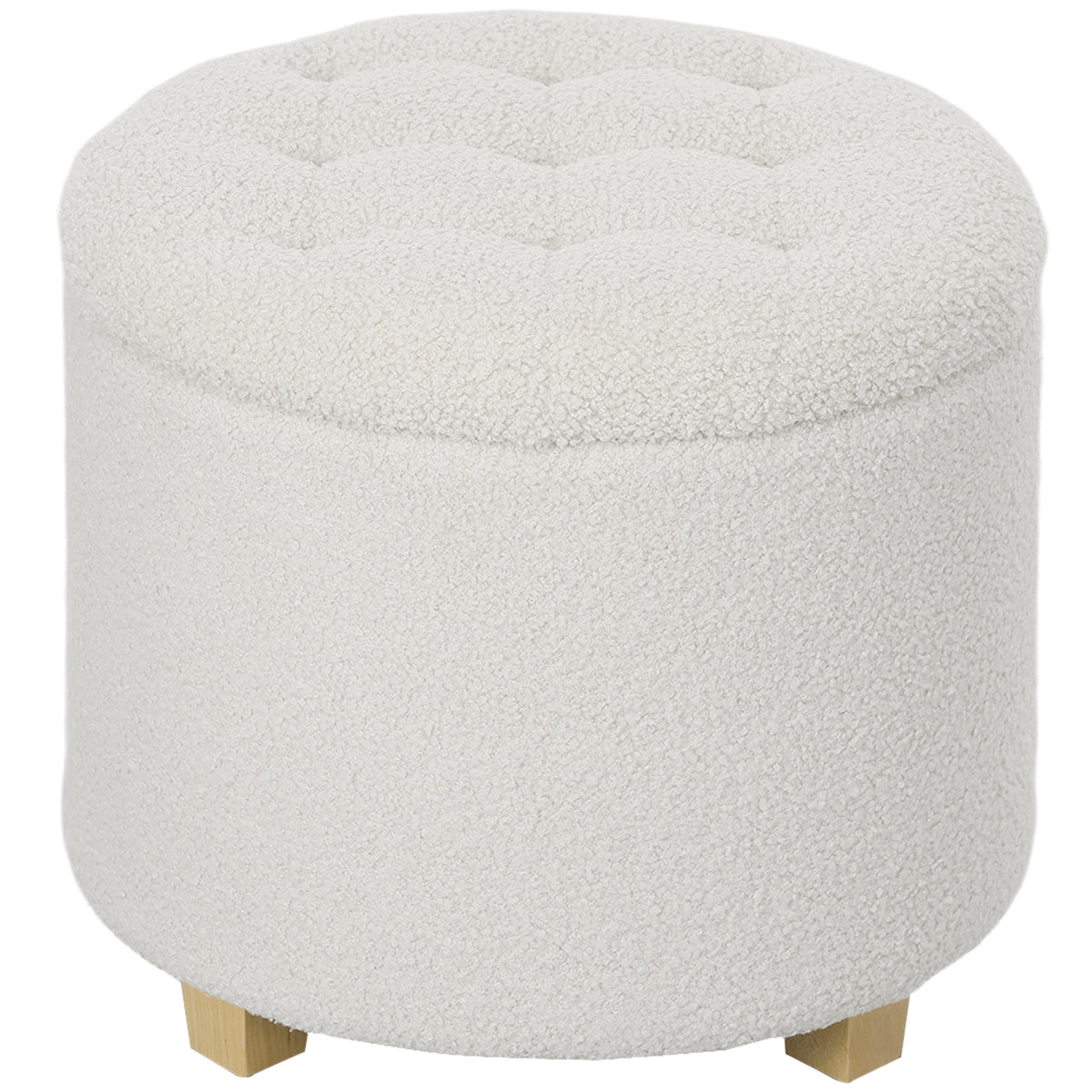 Pouf coffre rangement, repose-pieds, charge 120 Kg, Ø 45 x 41 cm, blanc