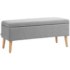 Banc/ coffre rangement rembourré aspect lin, charge 220 Kg, 110 x 39 x 45 cm, gris