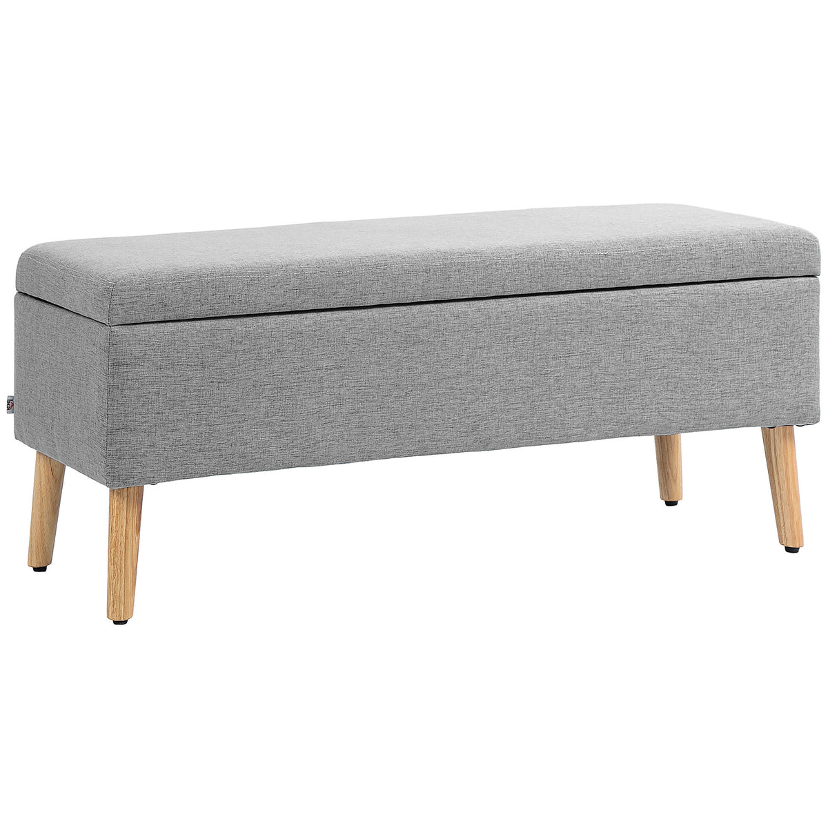 Banc/ coffre rangement rembourré aspect lin, charge 220 Kg, 110 x 39 x 45 cm, gris