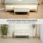 Banc de rangement effet velours, pieds en bois charge max. 120 kg 80 x 35 x 42 cm, crème