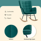 Fauteuil à bascule, en velours structure en acier 71 x 98 x 101 cm Vert