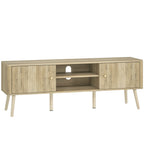 Meuble TV, 65 pouces avec 2 portes, 2 compartiments ouverts, étagère réglable, 140x35x49cm, chêne