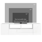 Meuble TV, jusqu'à 60 pouces, avec lumières LED, 2 étagères et placards, 137 x 35 x 42 cm, blanc