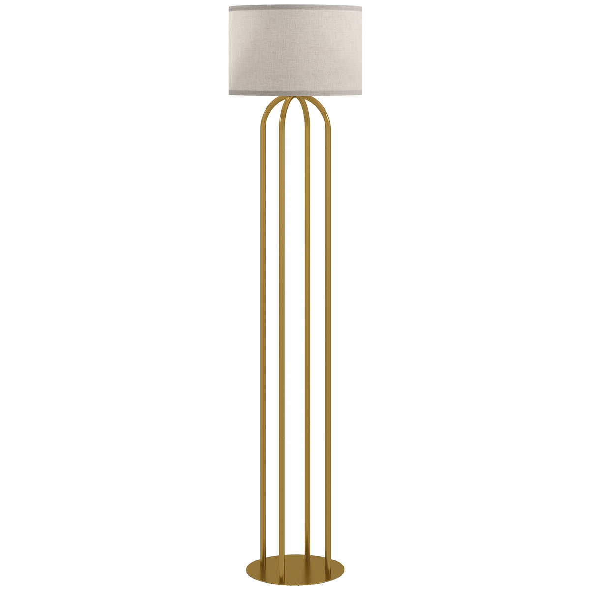 Lampadaire / lampe sur pied avec abat-jour en lin et interrupteur à pied, Ø 38 x 161 cm, doré et beige