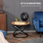 Table basse ronde en métal noir et plateau en bois - dim. Ø 60 x 46H cm