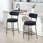 Lot de 2 tabourets de bar en tissu, dossier courbé, repose-pieds, 49x52x95cm, noir