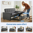Canapé convertible 2 places, canapé-lit, 2 coussins 80,5x137,5x84cm gris
